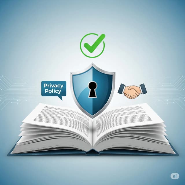 An illustration of a handshake over a privacy policy document, representing trust and transparency.