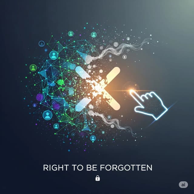 An illustration of a user's data being securely erased from a digital record, symbolizing the 'right to be forgotten'.